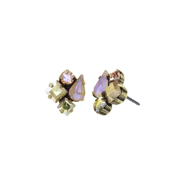 KONPLOTT Ohrringe Ballrom Steckverschluss beige lila antik Messing