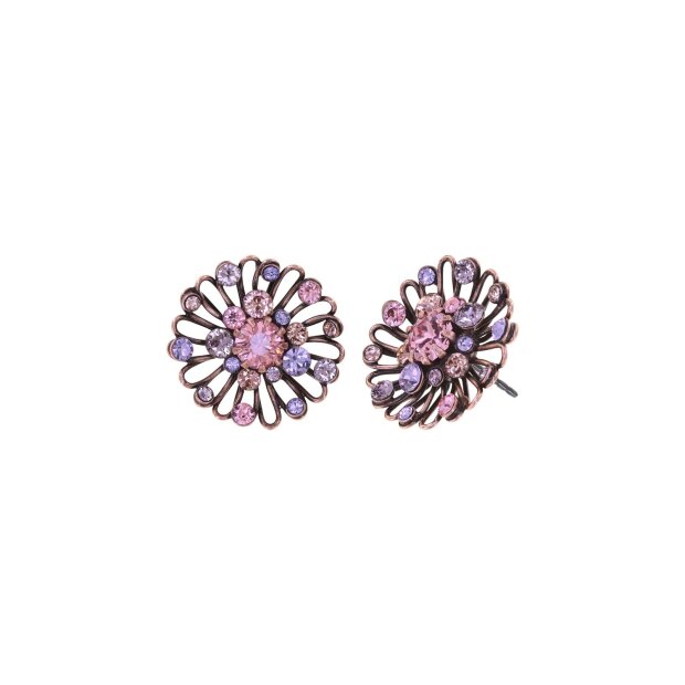 KONPLOTT Ohrringe Steckverschluß Distel pink lila antik Kupfer