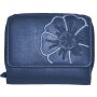 Branco Damenbörse Lederbörse mit Blumenmotiv Reißverschluss Portemonnaie blau