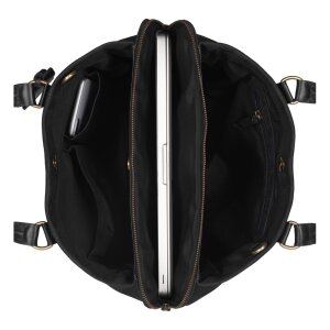 Burkely große Lederhandtasche schwarz mit Schulterriemen Laptopfach
